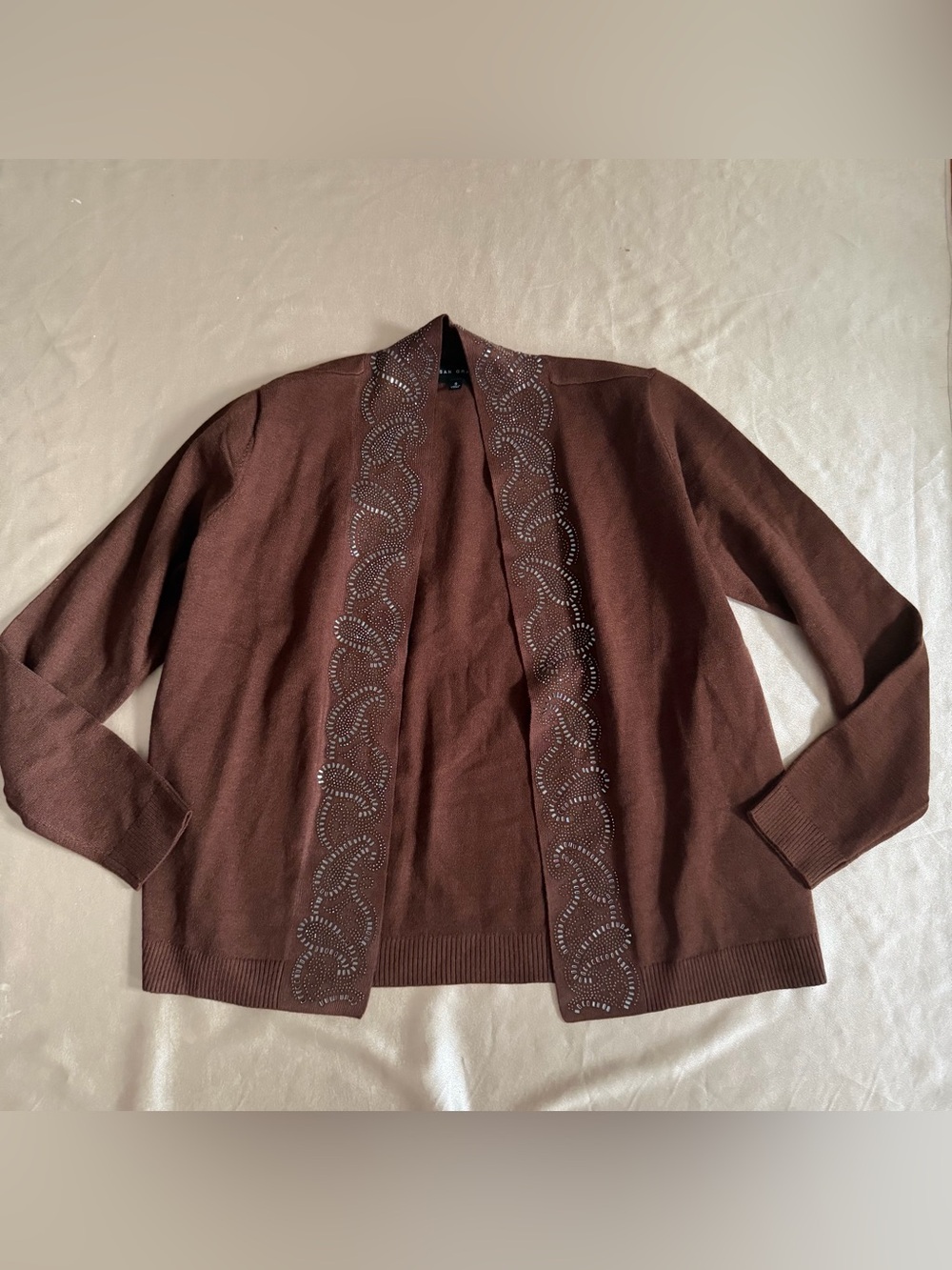 Susan Graver Occasions Sz SMALL Embellished Sweater Cardigan BROWN A670972
